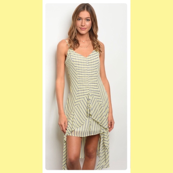 Yellow & Navy Front Draw String Ruffle Dress - Picture 9 of 12